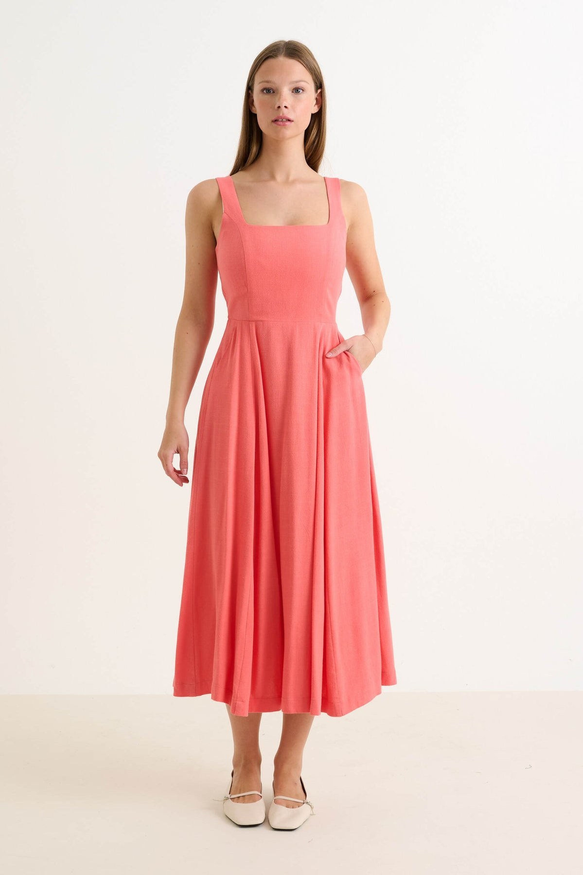 Louche London coral linen mix dress